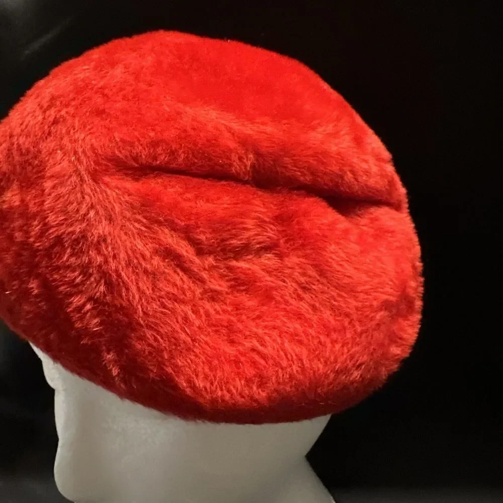 Vintage Duchess Red Faux Fur Ladies Beret Style‎ Hat Italy Peggy Worcester,Mass